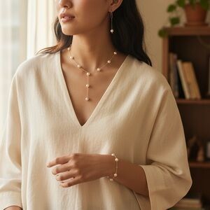 NEW•Atelier Jai• Penelope Pearl & Gold Three Piece Jewelry Set